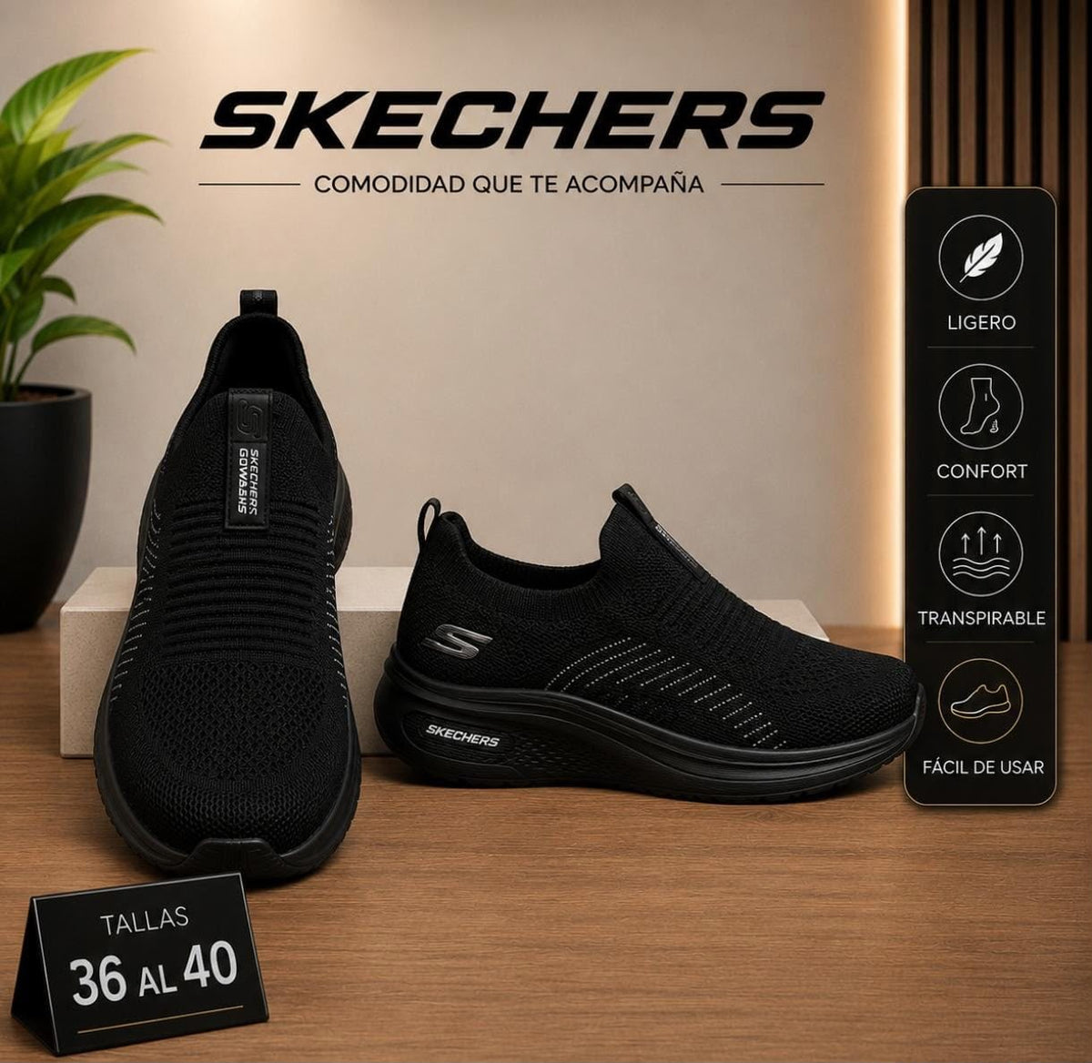 Skechers NEGRO SIN CORDONES