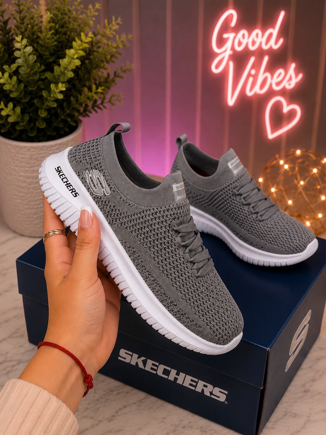 Skechers GRIS-BLANCO